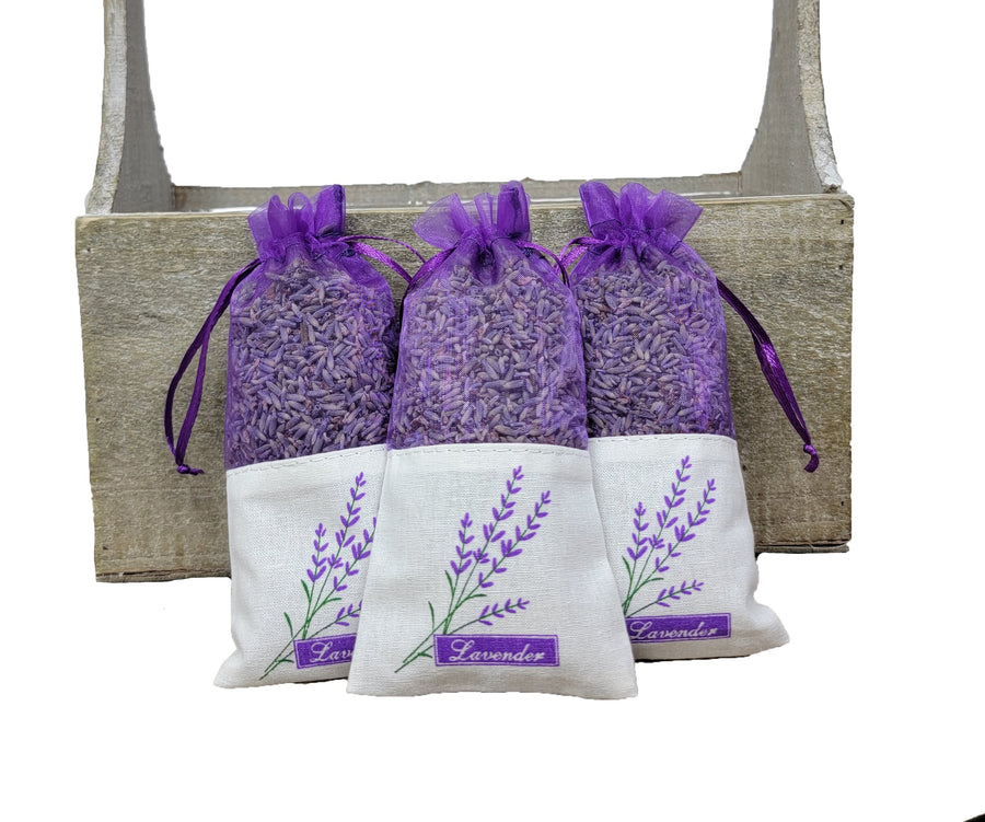 Fabric Sachet with Lavender Plant Detail (set of 3)