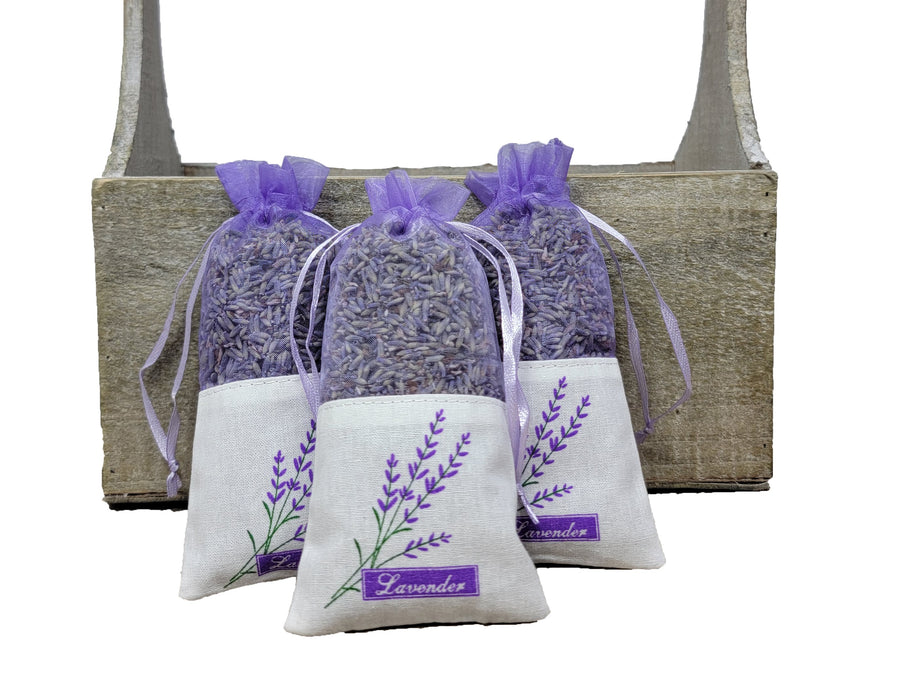 Fabric Sachet with Lavender Plant Detail (set of 3)