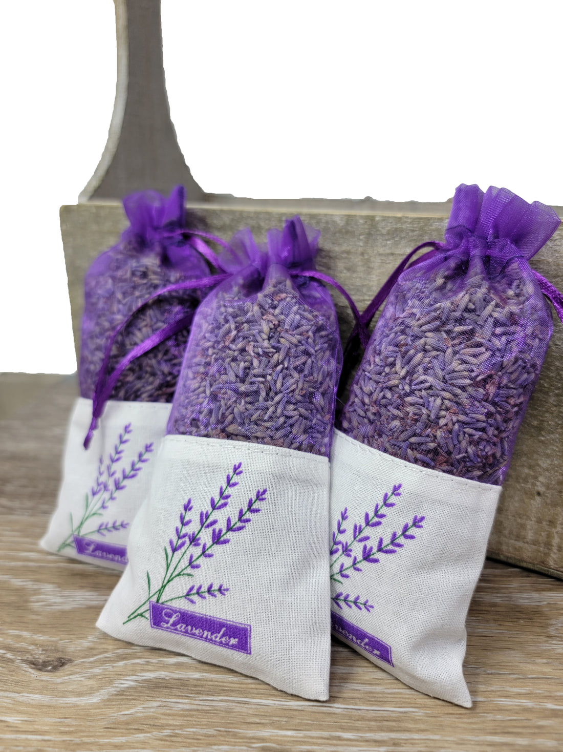 Fabric Sachet with Lavender Plant Detail (set of 3)