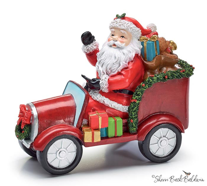 Santa inside Lighted Train Figurine