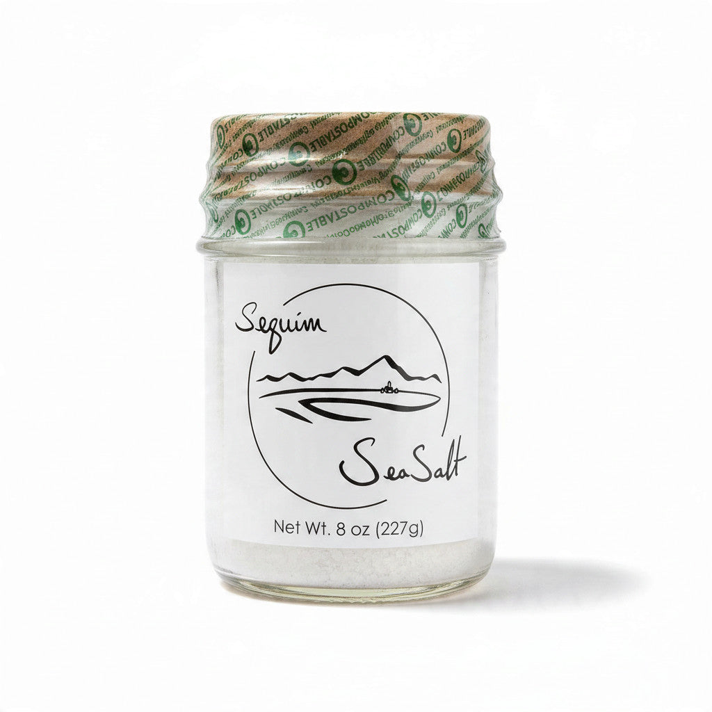 Sequim Sea Salt 8 oz glass jar – Pacific Northwest solar sea salt from Dungeness Bay