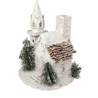Lighted Church with Steeple and Trees