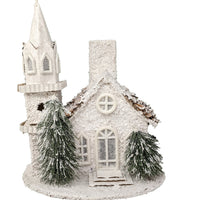 Lighted Church with Steeple and Trees